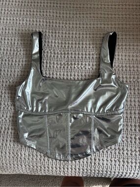 gaze Silver Metallic Corset Crop Top